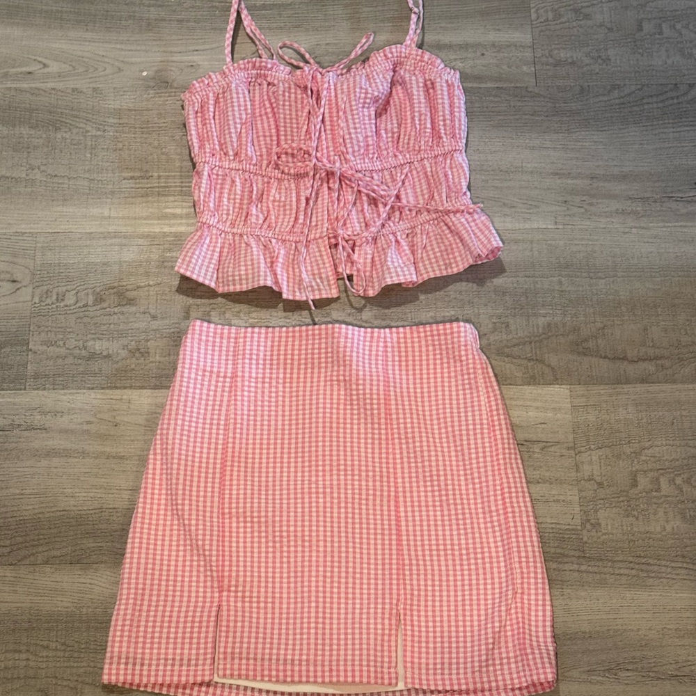 No Boundaries Pink Gingham Pencil Skirt Set